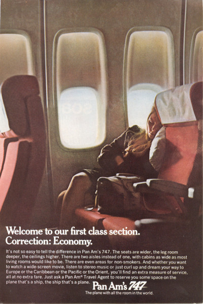 Pan Am, ad, 1970, Economy seating, Boeing 747