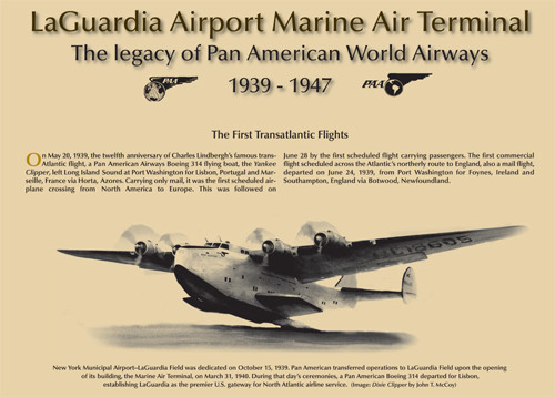 Pan Am Historical Foundation museum display about Pan Am, center panel at the Marine Air Terminal