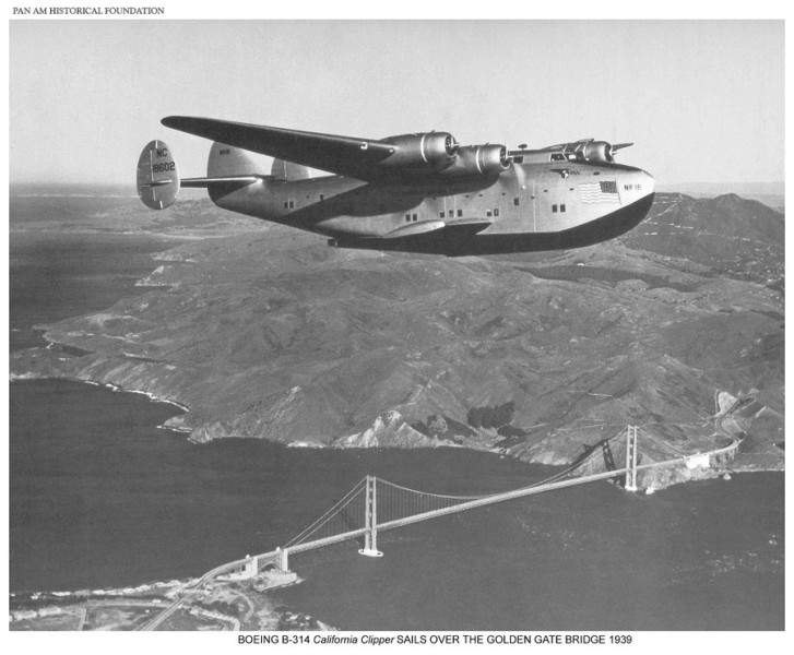 Pan Am Boeing B-314, California Clipper, over the Golden Gate, Bridge,1939