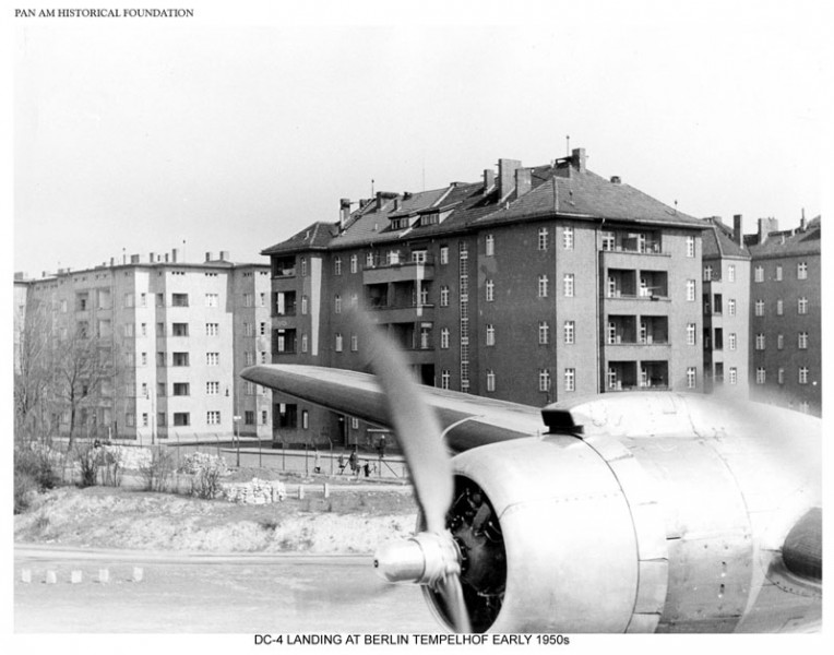 Pan Am DC 4 landing at Berlin Tempelhof early 1950s.