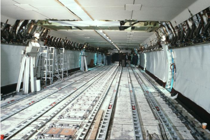 Pan Am Jet Clipper Sea Serpent at JFK view of cargo bay, CRAF modification, March 1986 (NARA photo).