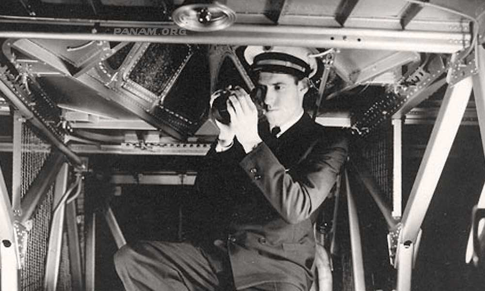 Piloting Flying Boats in the Pacific. Pilot Bob Howard taking a star shot aboard a B-314.  