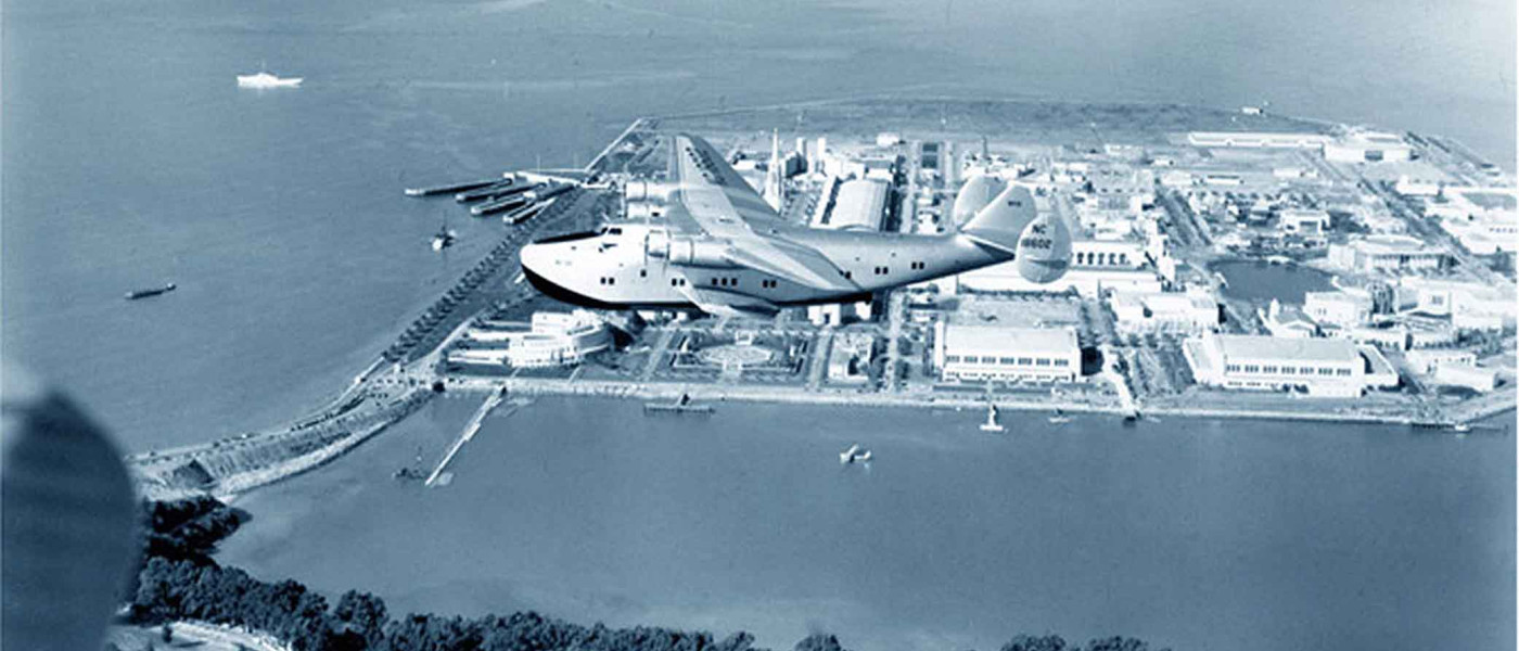 B-314 California Clipper over Treasure Island Seaplane Base